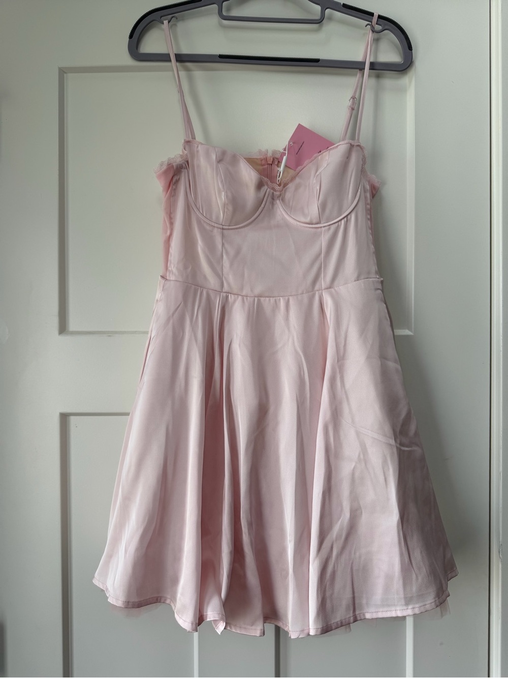 Almond Muse Selena Pink Fit-and-Flare Dress with Spaghetti Straps